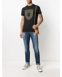 schwarzes bedrucktes T-Shirt mit einem Rundhalsausschnitt von Paul Smith