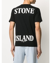 schwarzes bedrucktes T-Shirt mit einem Rundhalsausschnitt von Stone Island