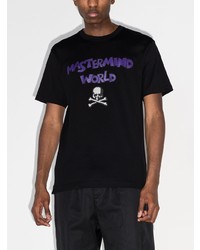 schwarzes bedrucktes T-Shirt mit einem Rundhalsausschnitt von Mastermind Japan