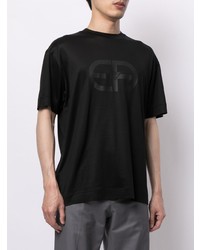 schwarzes bedrucktes T-Shirt mit einem Rundhalsausschnitt von Emporio Armani