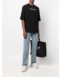 schwarzes bedrucktes T-Shirt mit einem Rundhalsausschnitt von Off-White