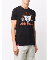 schwarzes bedrucktes T-Shirt mit einem Rundhalsausschnitt von Alpha Industries