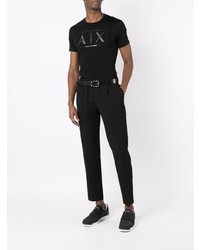 schwarzes bedrucktes T-Shirt mit einem Rundhalsausschnitt von Armani Exchange