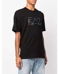 schwarzes bedrucktes T-Shirt mit einem Rundhalsausschnitt von Ea7 Emporio Armani