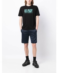 schwarzes bedrucktes T-Shirt mit einem Rundhalsausschnitt von Ea7 Emporio Armani