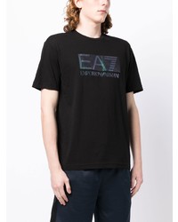 schwarzes bedrucktes T-Shirt mit einem Rundhalsausschnitt von Ea7 Emporio Armani