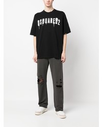 schwarzes bedrucktes T-Shirt mit einem Rundhalsausschnitt von DSQUARED2