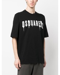 schwarzes bedrucktes T-Shirt mit einem Rundhalsausschnitt von DSQUARED2