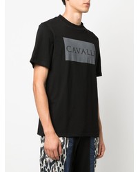 schwarzes bedrucktes T-Shirt mit einem Rundhalsausschnitt von Roberto Cavalli