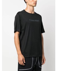 schwarzes bedrucktes T-Shirt mit einem Rundhalsausschnitt von Calvin Klein