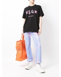 schwarzes bedrucktes T-Shirt mit einem Rundhalsausschnitt von MSGM