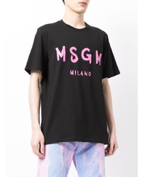 schwarzes bedrucktes T-Shirt mit einem Rundhalsausschnitt von MSGM