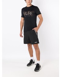 schwarzes bedrucktes T-Shirt mit einem Rundhalsausschnitt von BOSS