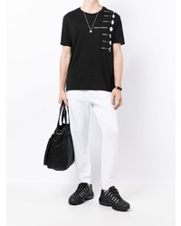 schwarzes bedrucktes T-Shirt mit einem Rundhalsausschnitt von Armani Exchange