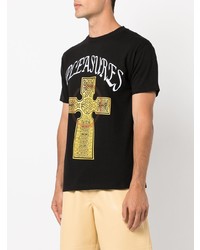 schwarzes bedrucktes T-Shirt mit einem Rundhalsausschnitt von Pleasures