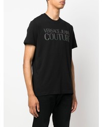 schwarzes bedrucktes T-Shirt mit einem Rundhalsausschnitt von VERSACE JEANS COUTURE