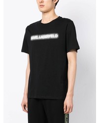 schwarzes bedrucktes T-Shirt mit einem Rundhalsausschnitt von Karl Lagerfeld