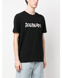 schwarzes bedrucktes T-Shirt mit einem Rundhalsausschnitt von Iceberg