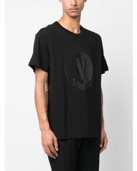 schwarzes bedrucktes T-Shirt mit einem Rundhalsausschnitt von VERSACE JEANS COUTURE