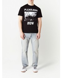 schwarzes bedrucktes T-Shirt mit einem Rundhalsausschnitt von Pleasures