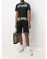 schwarzes bedrucktes T-Shirt mit einem Rundhalsausschnitt von Stone Island