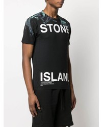 schwarzes bedrucktes T-Shirt mit einem Rundhalsausschnitt von Stone Island