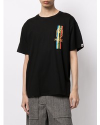 schwarzes bedrucktes T-Shirt mit einem Rundhalsausschnitt von A Bathing Ape