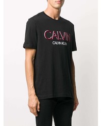 schwarzes bedrucktes T-Shirt mit einem Rundhalsausschnitt von Calvin Klein