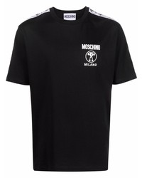 schwarzes bedrucktes T-Shirt mit einem Rundhalsausschnitt von Moschino