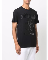 schwarzes bedrucktes T-Shirt mit einem Rundhalsausschnitt von Moschino