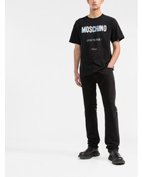 schwarzes bedrucktes T-Shirt mit einem Rundhalsausschnitt von Moschino