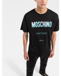 schwarzes bedrucktes T-Shirt mit einem Rundhalsausschnitt von Moschino