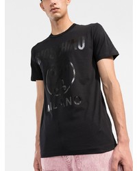 schwarzes bedrucktes T-Shirt mit einem Rundhalsausschnitt von Moschino