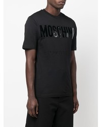 schwarzes bedrucktes T-Shirt mit einem Rundhalsausschnitt von Moschino