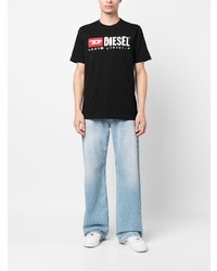 schwarzes bedrucktes T-Shirt mit einem Rundhalsausschnitt von Diesel