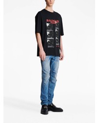 schwarzes bedrucktes T-Shirt mit einem Rundhalsausschnitt von Balmain