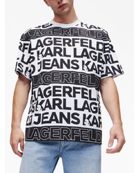 schwarzes bedrucktes T-Shirt mit einem Rundhalsausschnitt von KARL LAGERFELD JEANS