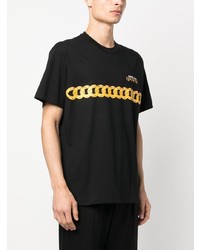 schwarzes bedrucktes T-Shirt mit einem Rundhalsausschnitt von VERSACE JEANS COUTURE