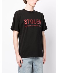 schwarzes bedrucktes T-Shirt mit einem Rundhalsausschnitt von Stolen Girlfriends Club