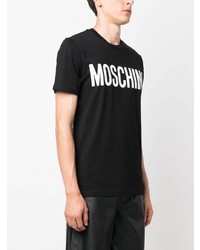 schwarzes bedrucktes T-Shirt mit einem Rundhalsausschnitt von Moschino