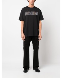 schwarzes bedrucktes T-Shirt mit einem Rundhalsausschnitt von Moschino