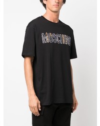 schwarzes bedrucktes T-Shirt mit einem Rundhalsausschnitt von Moschino