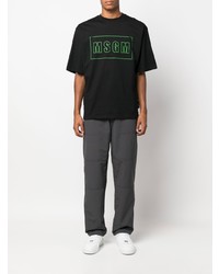 schwarzes bedrucktes T-Shirt mit einem Rundhalsausschnitt von MSGM