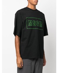 schwarzes bedrucktes T-Shirt mit einem Rundhalsausschnitt von MSGM