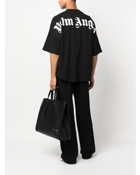 schwarzes bedrucktes T-Shirt mit einem Rundhalsausschnitt von Palm Angels