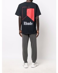 schwarzes bedrucktes T-Shirt mit einem Rundhalsausschnitt von Rhude