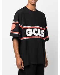 schwarzes bedrucktes T-Shirt mit einem Rundhalsausschnitt von Gcds