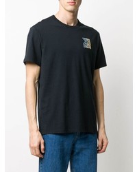 schwarzes bedrucktes T-Shirt mit einem Rundhalsausschnitt von MAISON KITSUNÉ