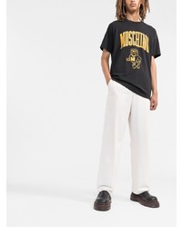 schwarzes bedrucktes T-Shirt mit einem Rundhalsausschnitt von Moschino