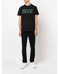 schwarzes bedrucktes T-Shirt mit einem Rundhalsausschnitt von VERSACE JEANS COUTURE